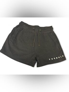 YoungLA Black Athletic Drawstring Shorts with Logo
